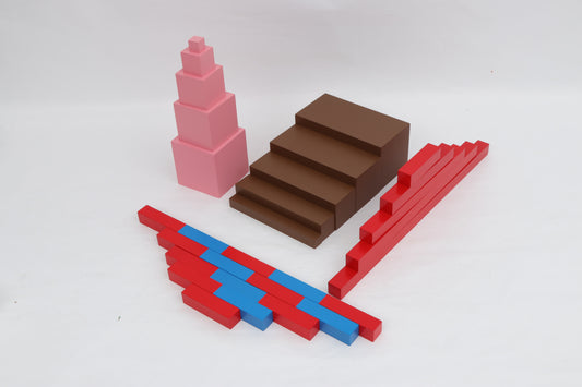 Mini pink tower/brown stair/number rods/red rods
